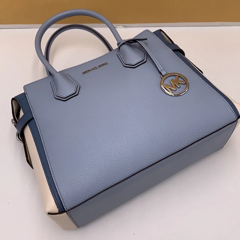 MICHAEL KORS Mercer Md Top Zip Color-Block Belted Satchel Crossbody Purse MK - Picture 9 of 15